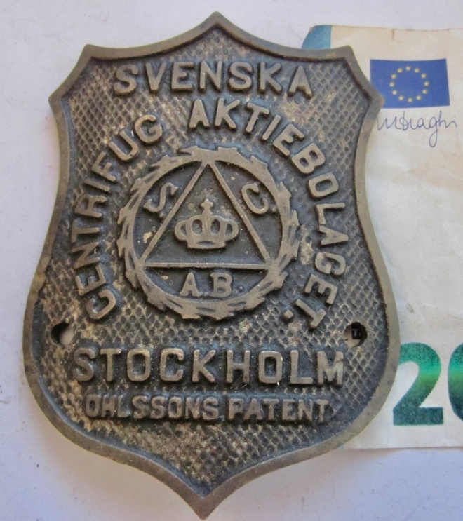 VANHA Laatta Plaketti Svenska Centrifug Akriebolaget