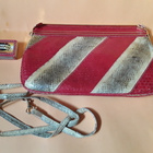 VINTAGE KÄÄRMEEN NAHKA CLUTCH. HIENO. PUNA - BEESI - pikkukuva 1