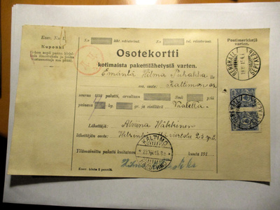 1915  Berghäll sens osoitekortti Kaltimon as.