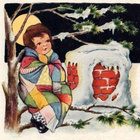 LAPSET / Peittoon kääriytynyt lapsi istuu oksalla. 1910-l. - pikkukuva 1