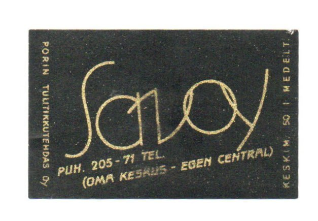 Porin Tulitikkutehdas SAVOY  Etiketti