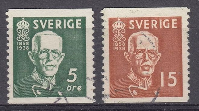 Ruotsi 1938 Fa 266A, 267A Kuningas Kustaa V 80 v.