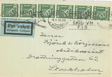 M30 1932 50p 6 kpl Hiihdon MM -viestil. l-kirje Ruotsiin -38