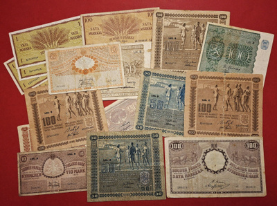 10 + 20 + 100 mk 1909, 100 mk 1922, 1939, 1945 ......(KD16)