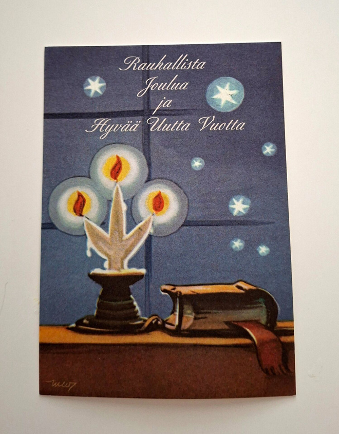M.WENDELIN-"Kynttelikkö ja Raamattu"-KULKEMATON JOULUKORTTI