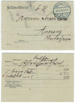 Saksa 1916 kenttäpostikirje