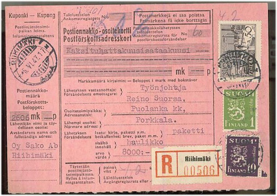 1947 R-tilaavievä postiennakkopaketti