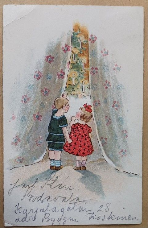 Lapset kurkkivat joulukuusta salissa, p. 1932