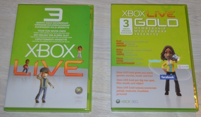 Xbox Live 3kk Gold jäsenyys boksit 2 kpl (käytetyt)