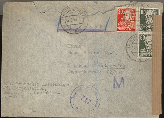 DDR Mi 225 ym lentokirje Itävaltaan