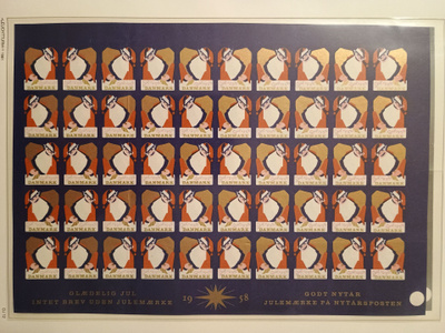 Tanska joulumerkkiarkki 1958 hammastamaton