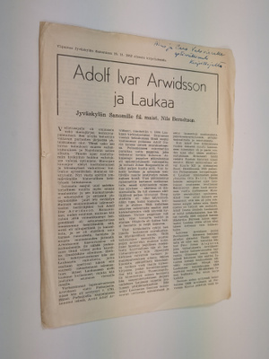 Nils Berndtson : Adolf Ivar Arwidson ja Laukaa (tekijän o...