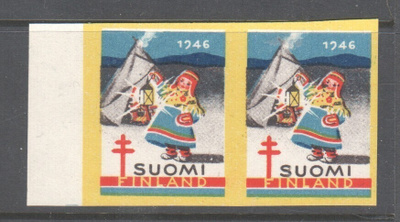 1946 Tub joulumerkki hammastamaton pari postituoreena.