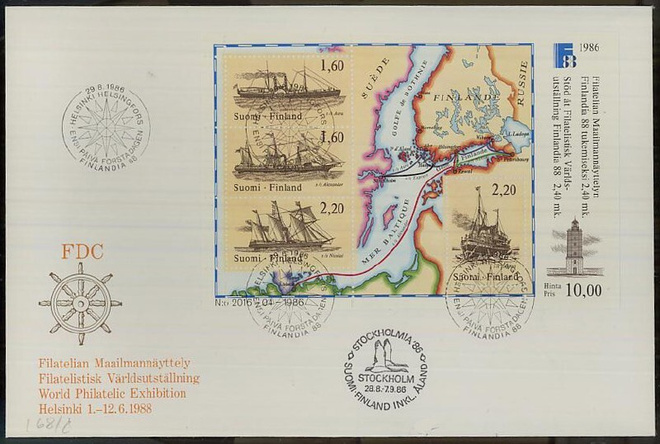 1986 F88 blokki FDC Stockholmia '86 vierusleimalla