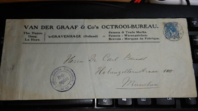 Kirje Hollannista Saksaan 1916 sotasensuurin leima 26/6