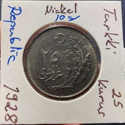 Turkki Republic, old lira 25 kurus 1928