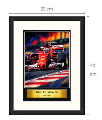 Uusi Kimi Räikkönen F1 art print kehystetty 30 cm x 40 cm