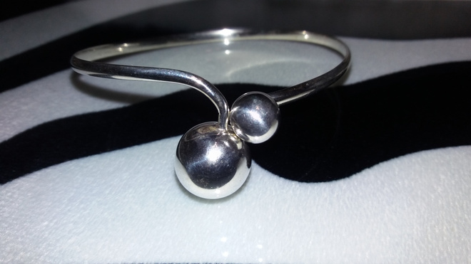 Vintage hopea pallo rannekoru rannerengas 925