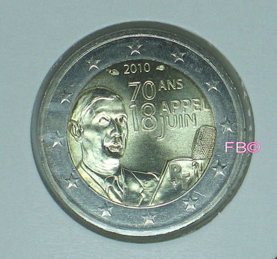 2010 RANSKA juhlaraha Kenraali Charles De Gaulle UNC