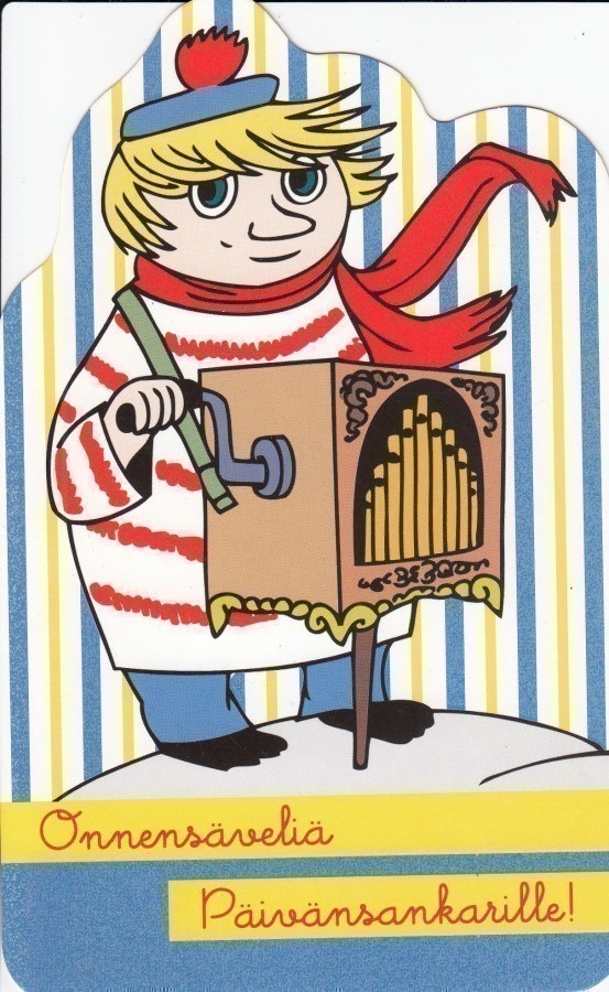 Muumit Tuutikki soittaa posetiivia (muotoonleik. kortti)