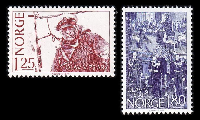 Norja 773-4 ** Kuningas Olav 75v (1978)