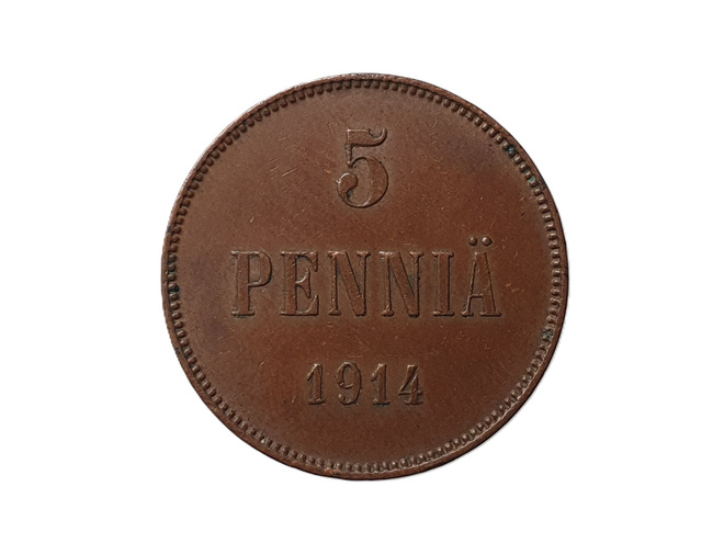 5 penniä 1914 - hienokuntoinen!