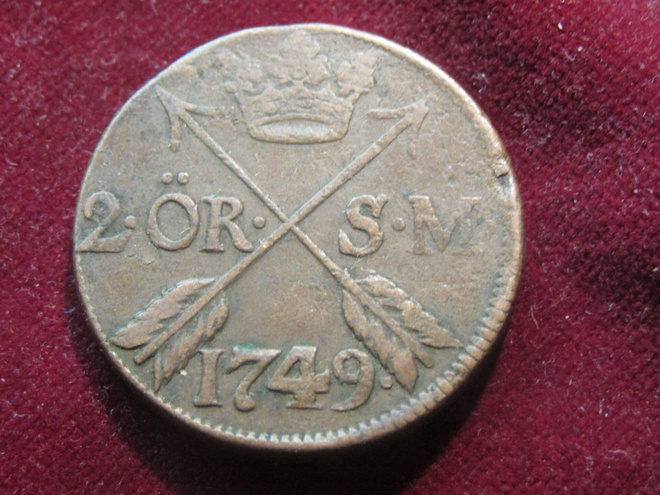 2 öre 1749 SM. Adolf Frederik . Ruotsi-Sweden