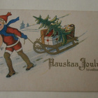 Tonttu vetää joulukelkkaa porsas sylissä, k. 1926 - pikkukuva 1