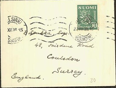 1932 M30 50p pieni painotuotekuori Englantiin