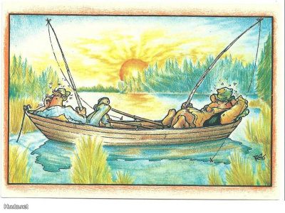 kortti ** Kalastus - erilaisia piirrettyjä huumorikortteja