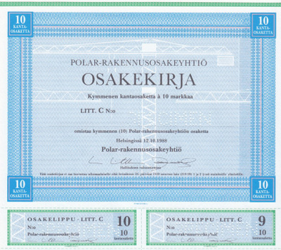 OKK 1988 Polar-Rakennus Oy, Helsinki spec pörssi osakekirja