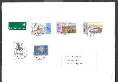 Postilähetys - Ruotsi-Suomi (5 merkkiä) Karlsborg 20.7.1998