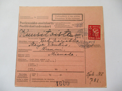 1938 Vapaakirjeen postiennakko os Nummi