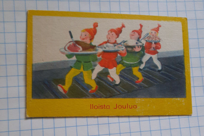 Wanha 11x7cm, Tontut kantavat ruokaa,nyrkkiposti