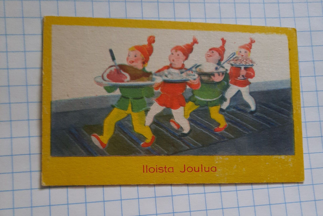 Wanha 11x7cm, Tontut kantavat ruokaa,nyrkkiposti