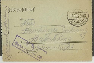 Saksa 1918 kenttäpostikirje