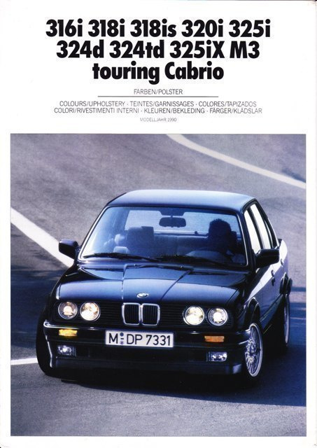 BMW 300-sarja värit ja verhoilu -esite, 1990
