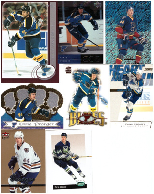 8 x CHRIS PRONGER Whalers, St. Louis Blues, Erikois ym. Kort