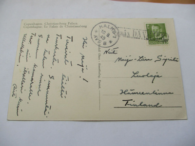 1949 Från Danmark + Malmö kortti Hämeenlinnaan