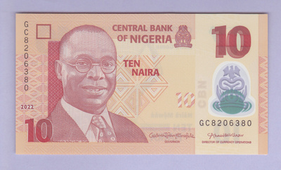 Nigeria 10 Naira v.2022 UNC P-39 Polymer