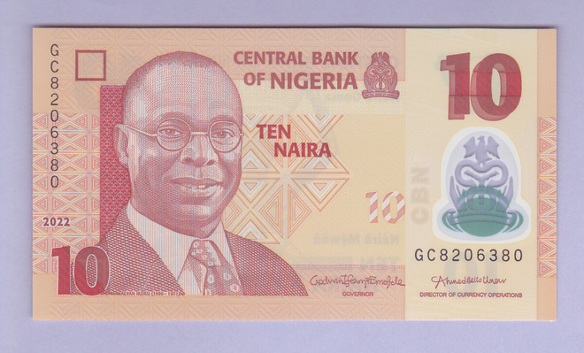 Nigeria 10 Naira v.2022 UNC P-39 Polymer