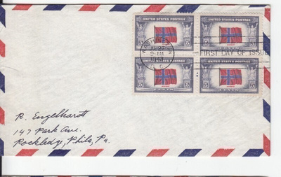 USA FDC 1943 nelilöllä