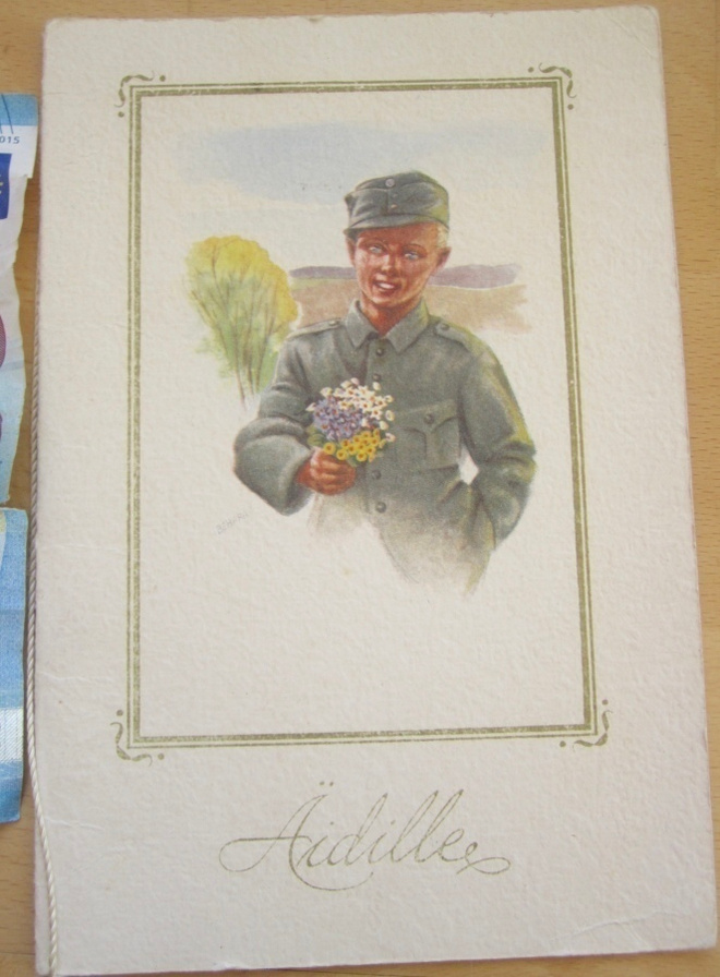 VANHA Taittokortti Sotilaskortti Äidille sign Behara 1943