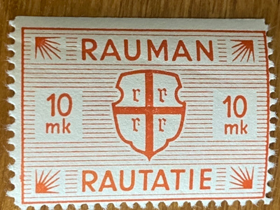 RAUTATIEMERKKI RAUMAN RAUTATIE 10MK 1945**