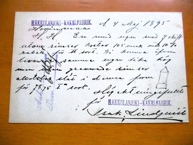 1895 Rakkolanjoki Kakelfabrik ehiö Hovinmaa - Kouvola
