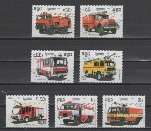 (S0525) KAMPUCHEA, 1987 (Fire Trucks). Mi ## 901-907. Used