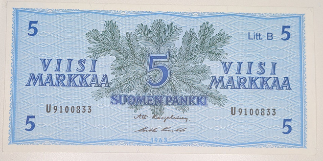 5 Markkaa 1963 Litt. B U9100833
