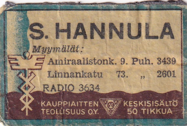 S. Hannula, Amiraalistonk.9, Linnankatuo 73, Radio  363  1/8