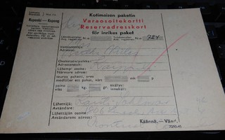 Varaosoitekortti Kärppälä -leima 1946