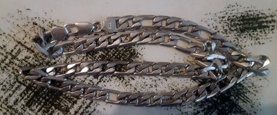 Hopeinen, hopeoitu, noin 610 mm x 8 mm panssariketju
